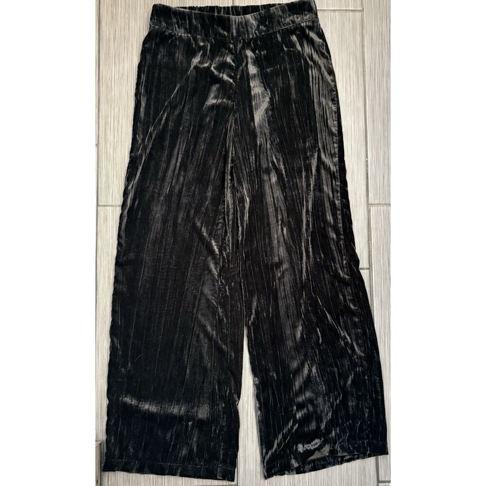 Soft Surroundings Crushed Velvet Wide Leg Pant Size Small Black Luxury Mystery